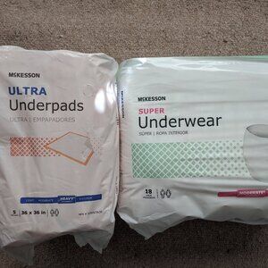 McKesson Ultra Underpads 36x36" Bed Pads + Large Incontinence Pull-Up Underwear